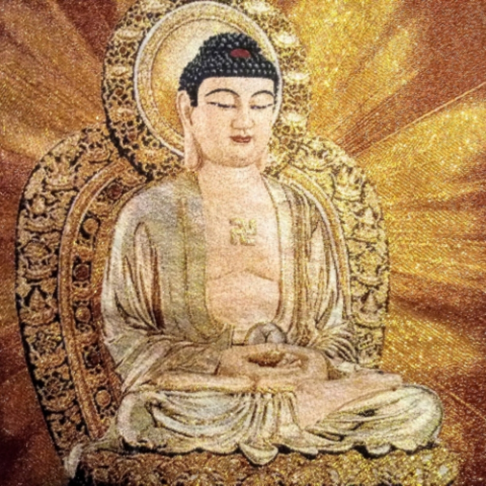 Gold tibetian silk thread Buddha tapestry thangka